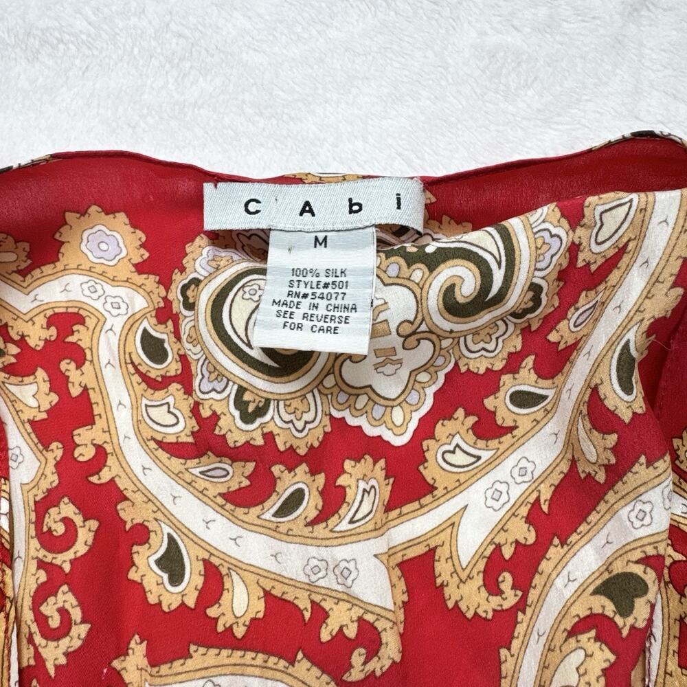 CAbi Silk Red Paisley Kimono Tie Front V Neck Short Flutter Sleeve Top MediumEUC - Picture 4 of 5